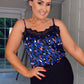 Blue/Pink Animal Print Cami Top with Lace