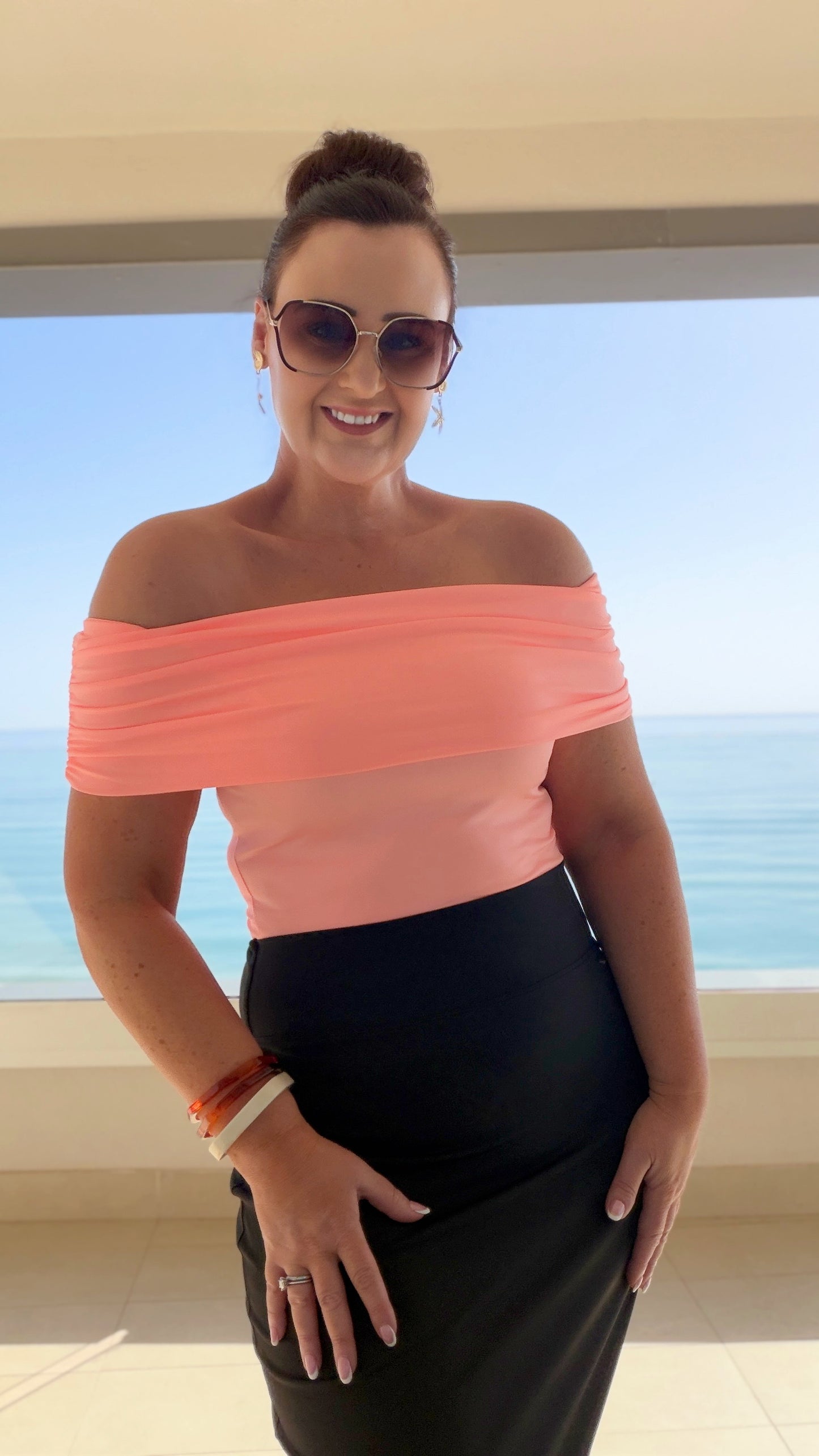 CORAL OFF SHOULDER BODYSUIT