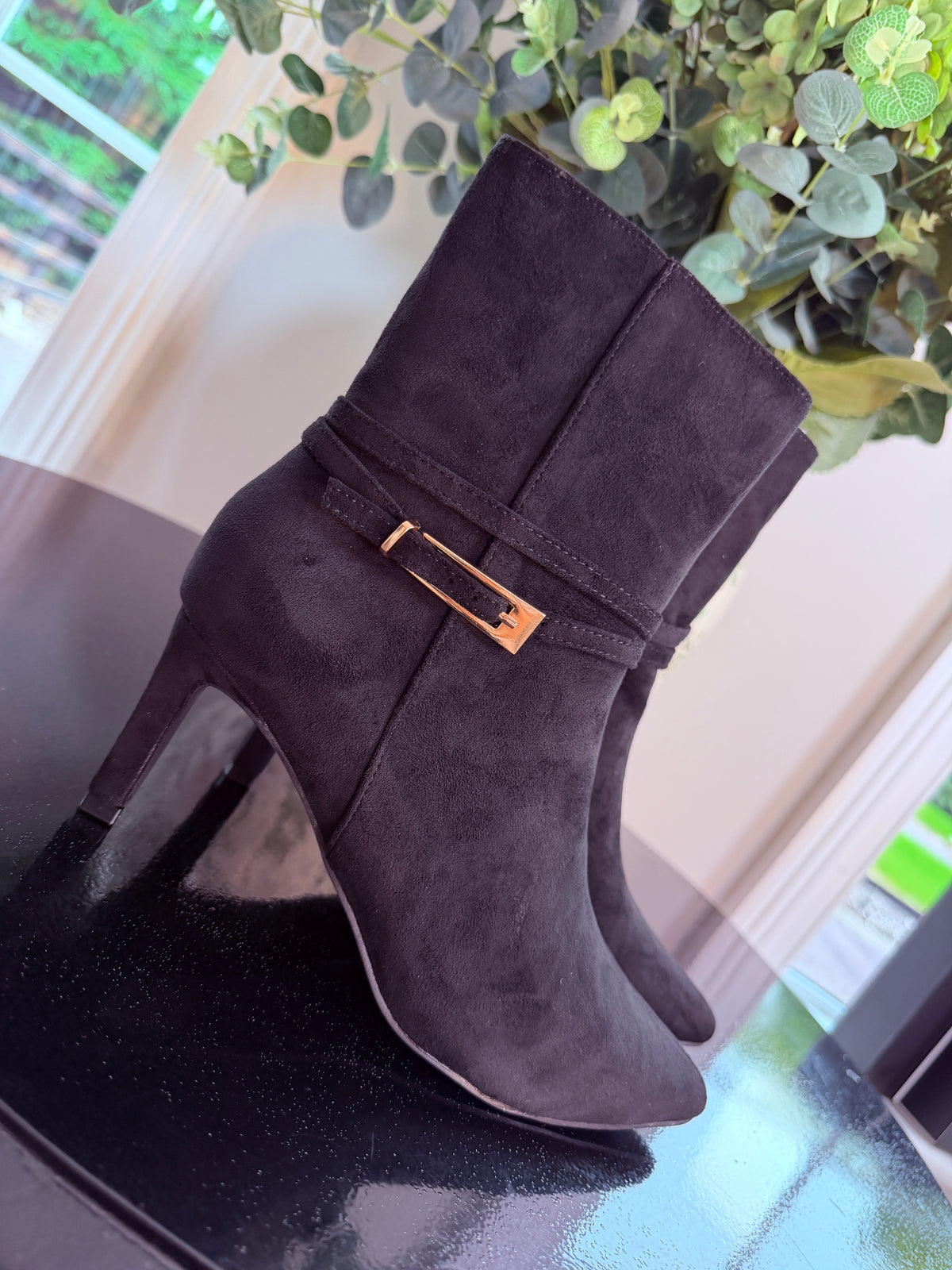 BLACK BUCKLE ANKLE BOOTS