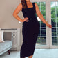 BLACK RIBBED FITTED ROCK DRESS