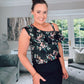 BLACK ONE SHOULDER FRILL DETAIL FLORAL BODYSUIT