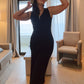 SENSS BLACK RIBBED MAXI DRESS