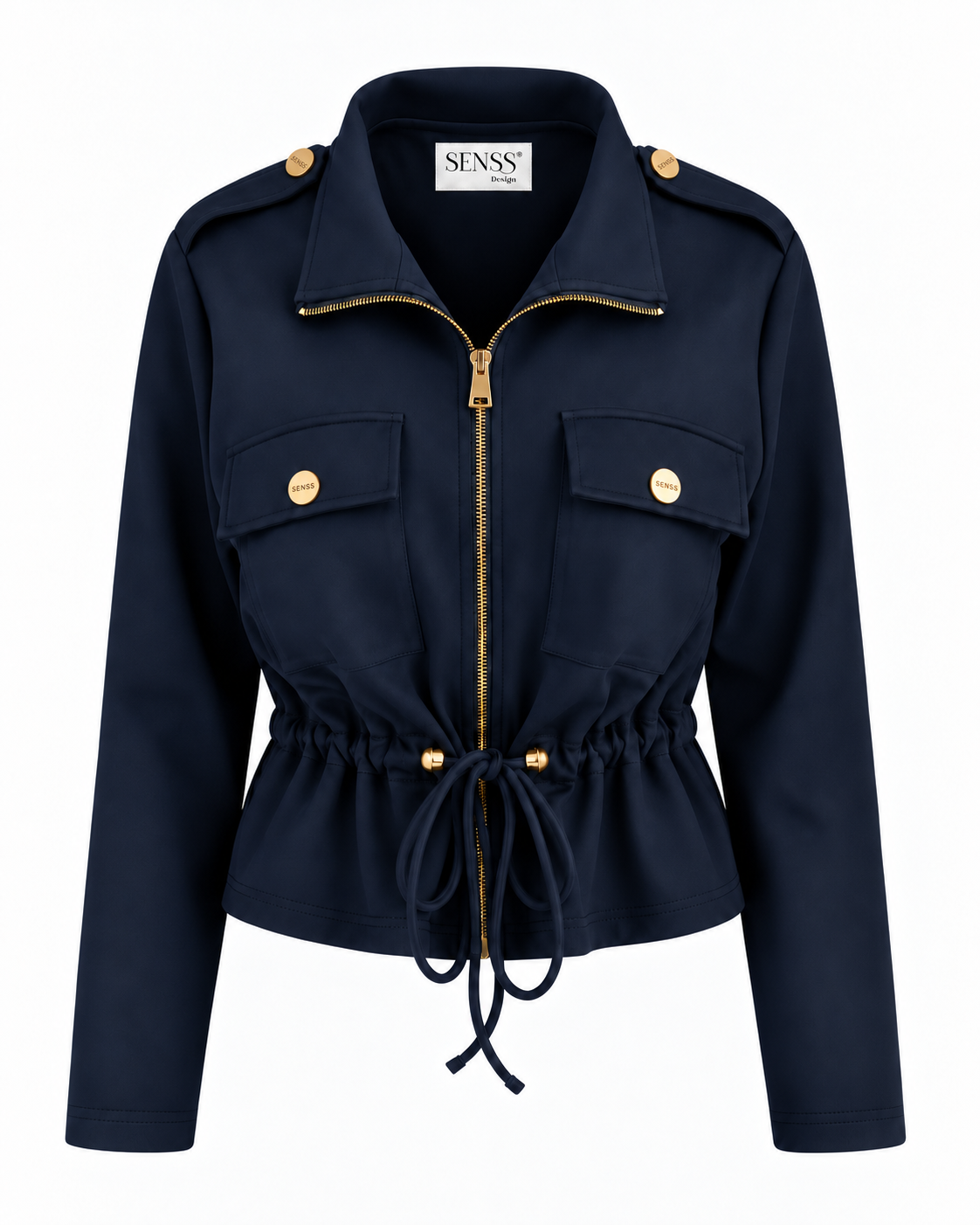 SENSS NAVY ZIP TIE WAIST JACKET