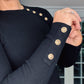 BLACK FITTED BUTTON SHOULDER CASHMERE MIX KNIT