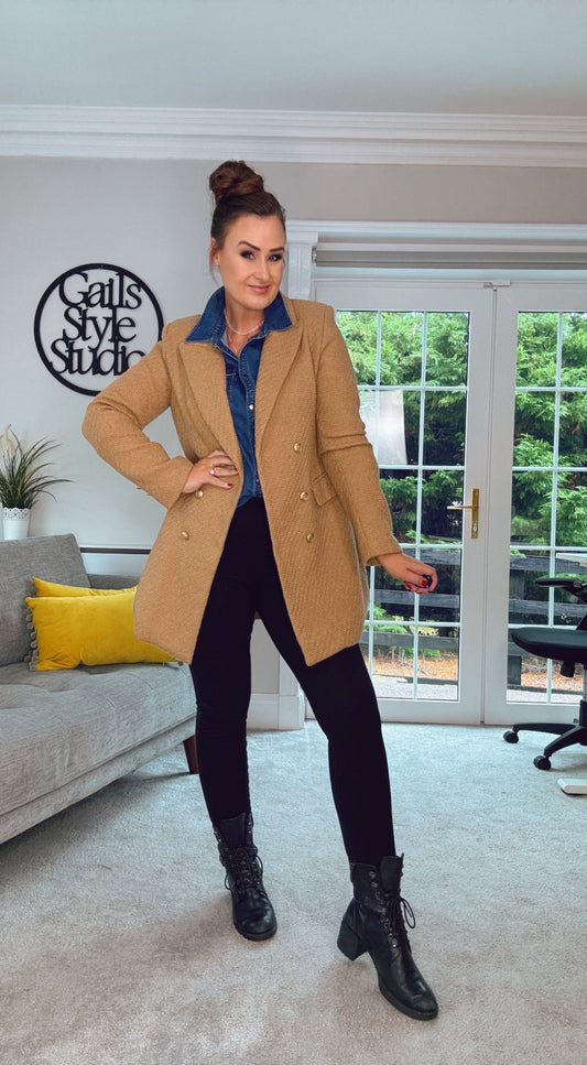 Tan Tweed ATTENTIF Wool Coat