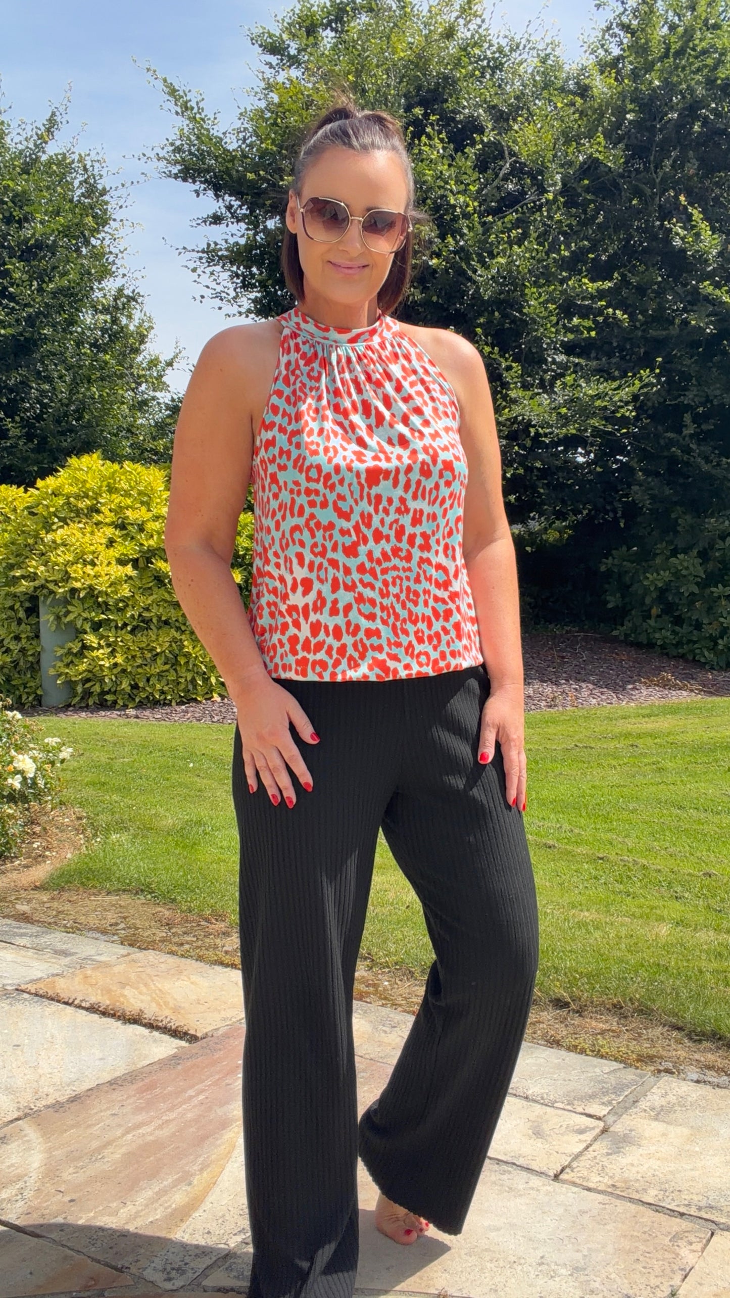 BLUE AND ORANGE LEOPARD PRINT TOP