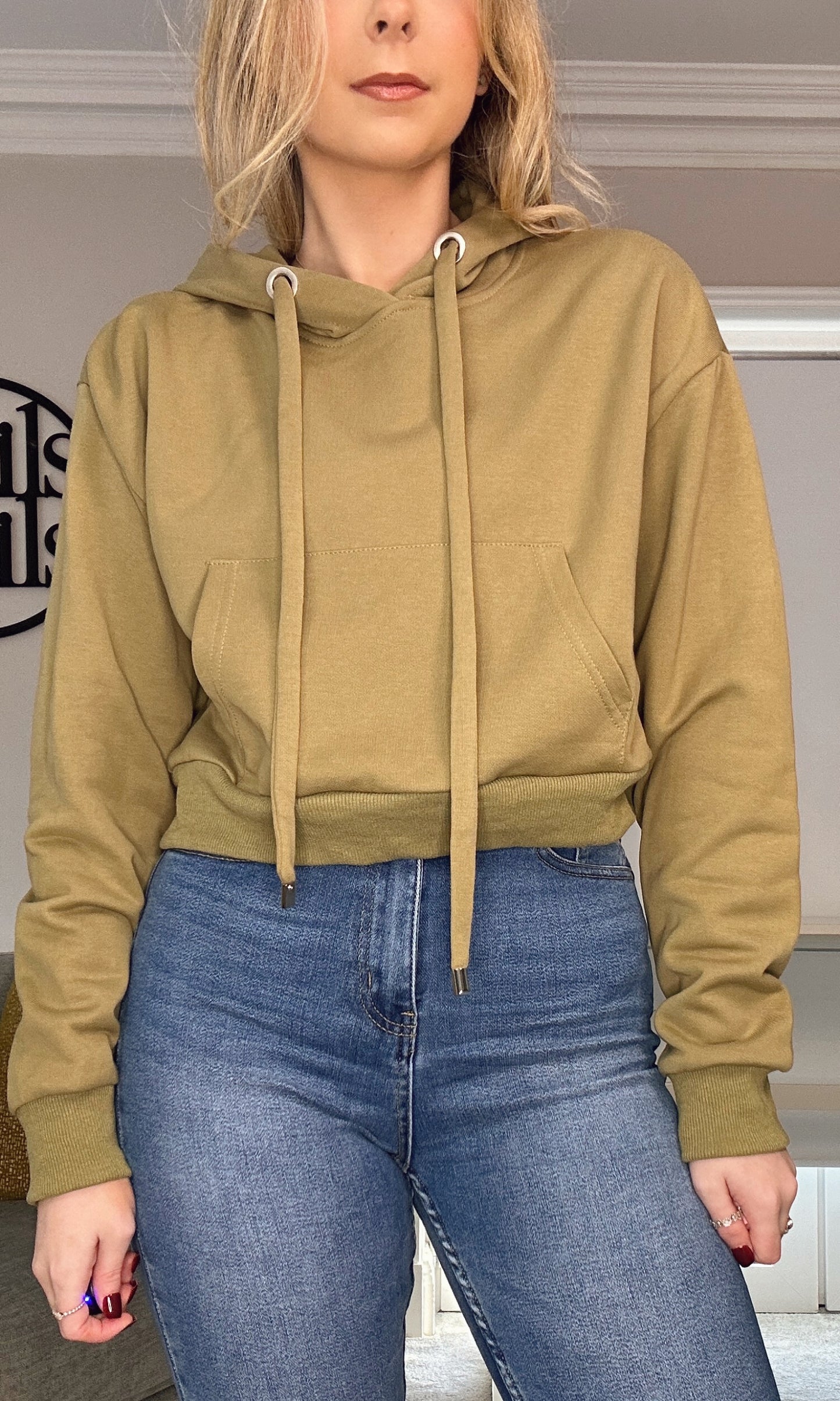 KHAKI CROPPED HOODIE