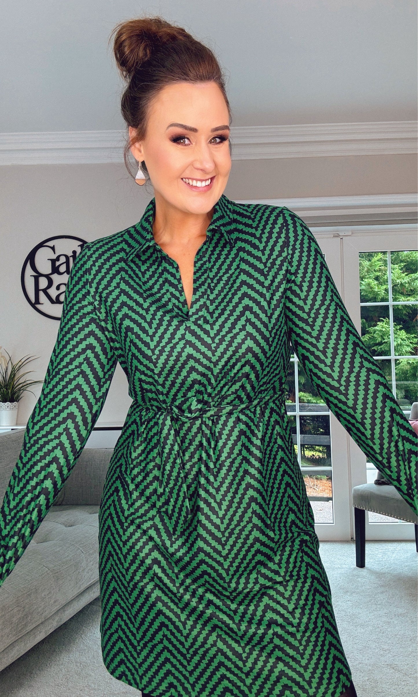 GREEN & BLACK CHEVRON STRETCH DRESS