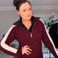 MAROON HALF ZIP JUMPER with sleeve stripe