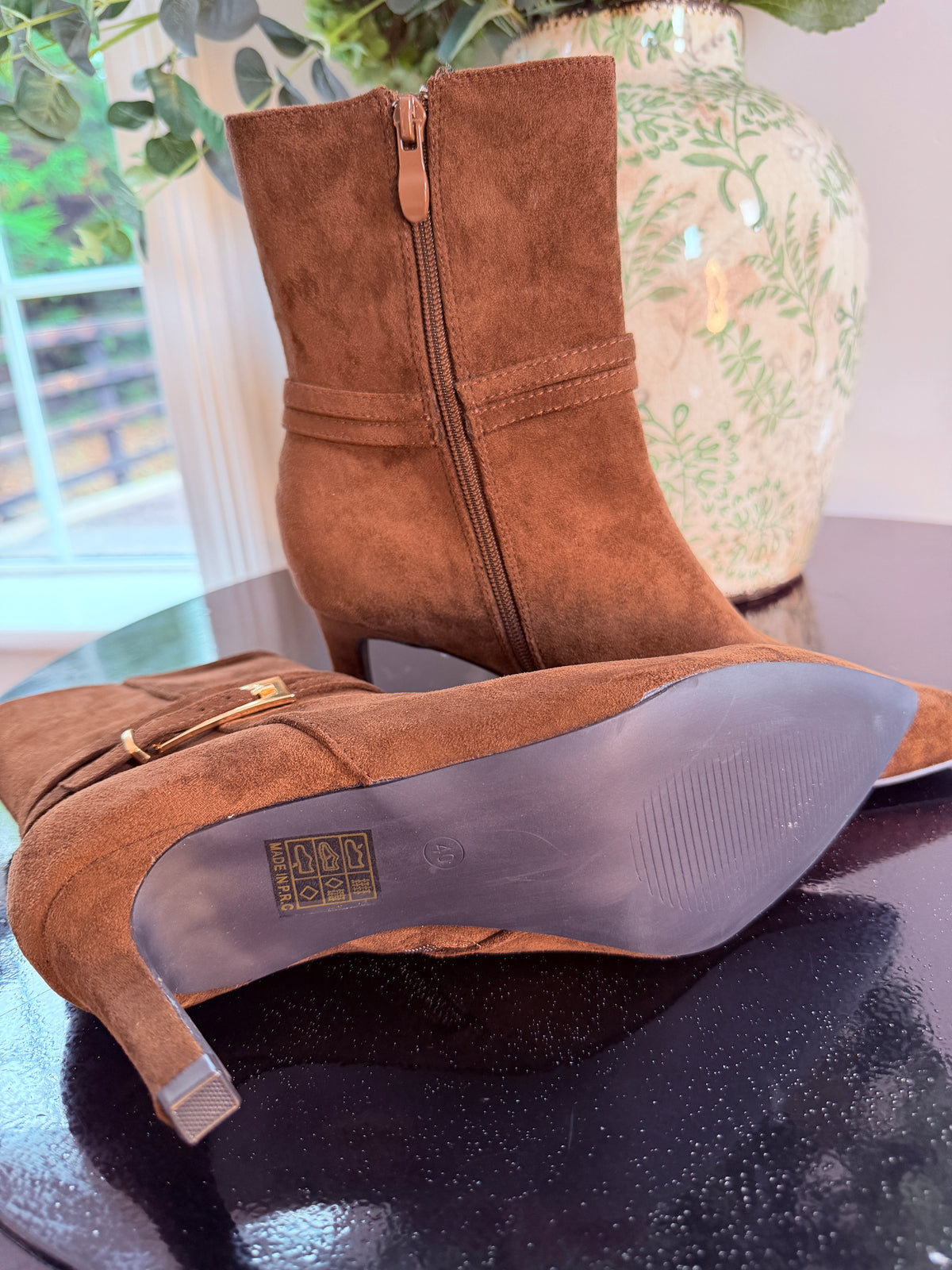 BROWN BUCKLE ANKLE BOOTS