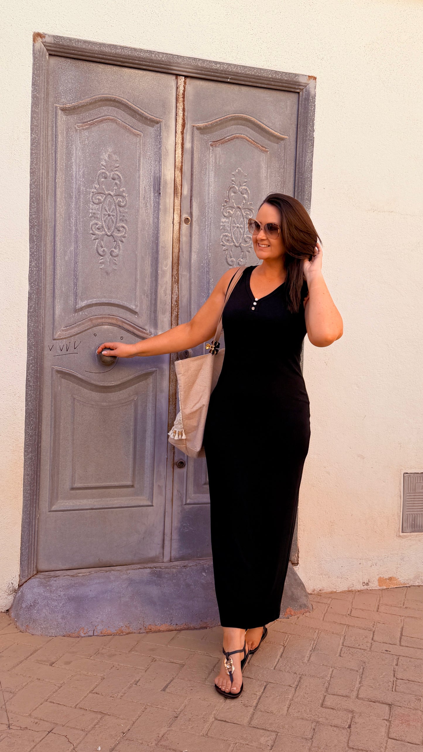 SENSS BLACK RIBBED MAXI DRESS