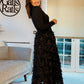 BLACK FRINGE / FEATHER MAXI SKIRT