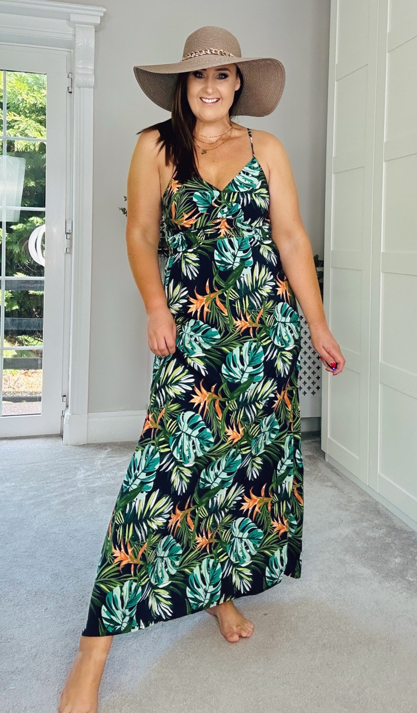 Tropical print maxi outlet dress