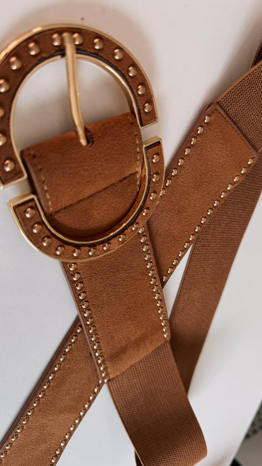 BROWN STRETCH BELT with STUD detail