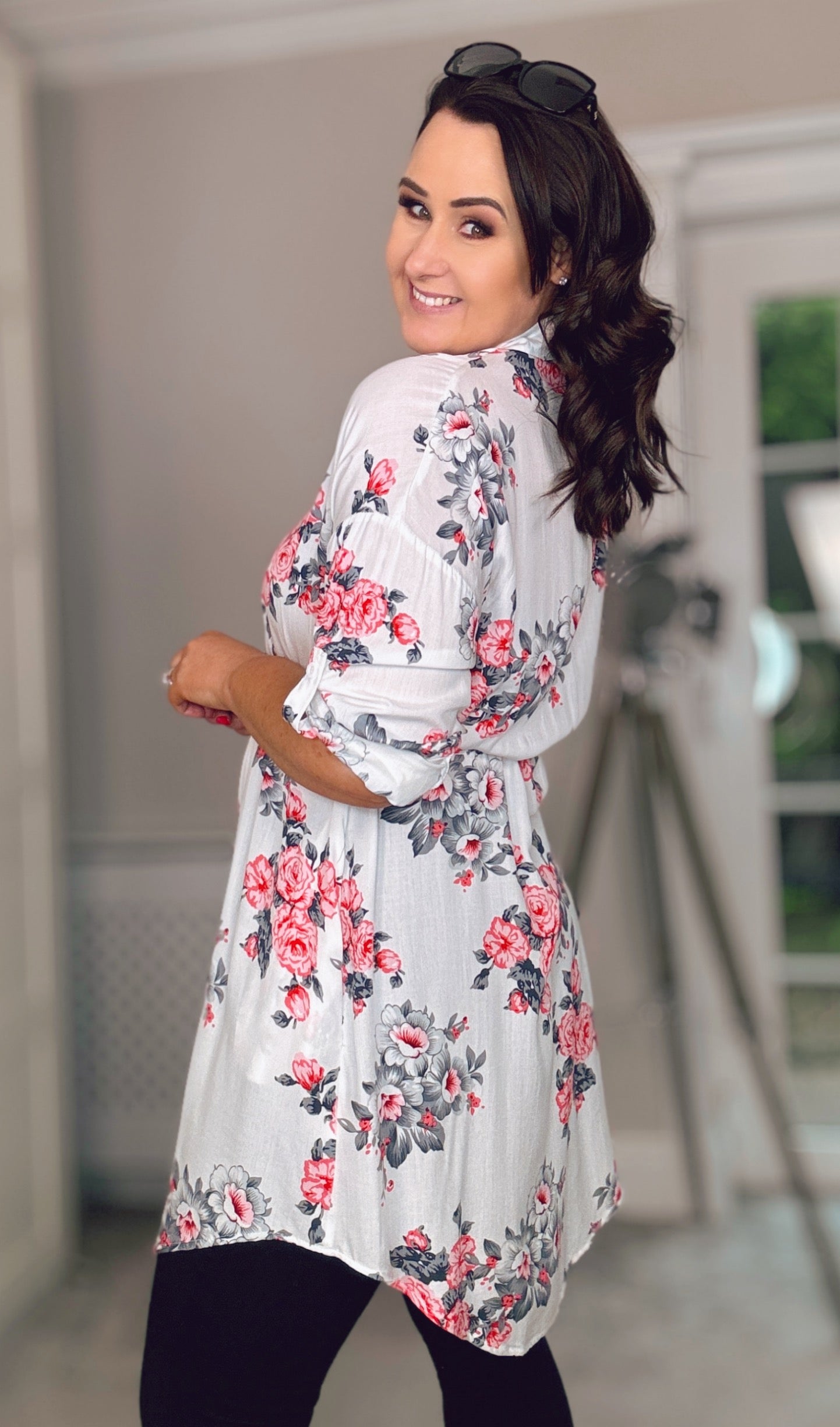 Pink and White Floral Tunic Dress