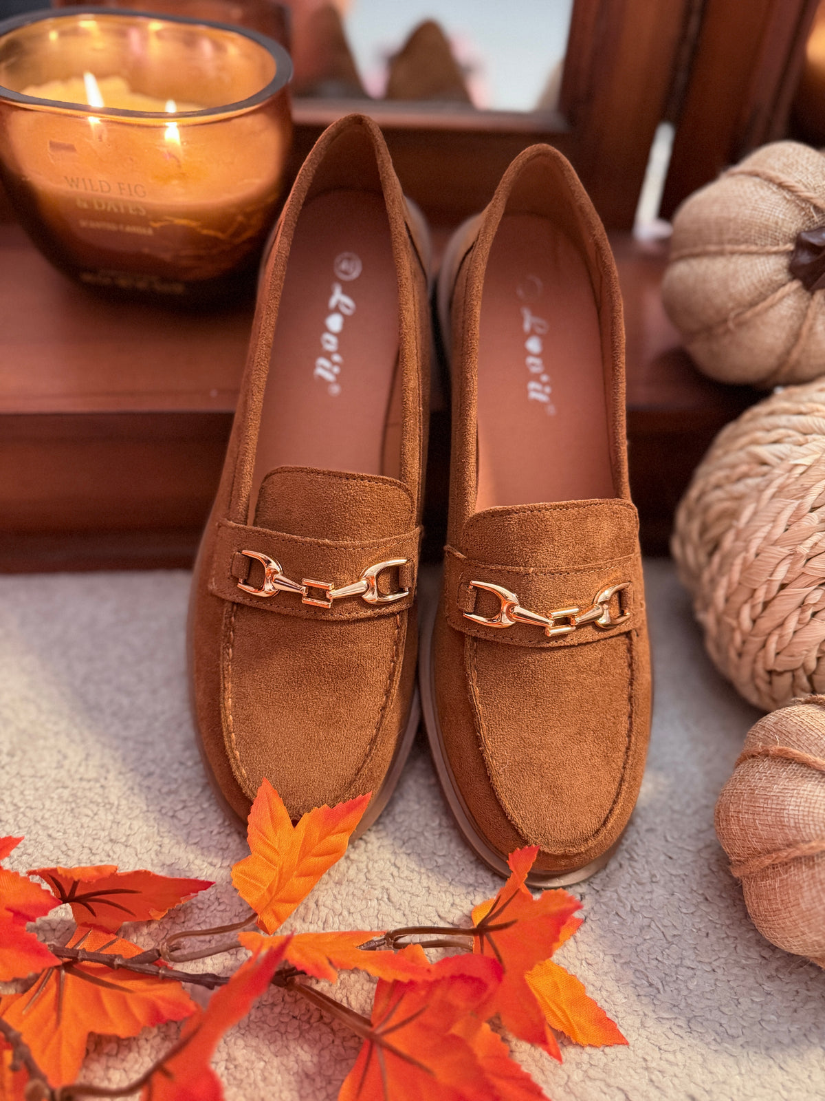 SUEDE LOAFER with GOLD HORSE BIT