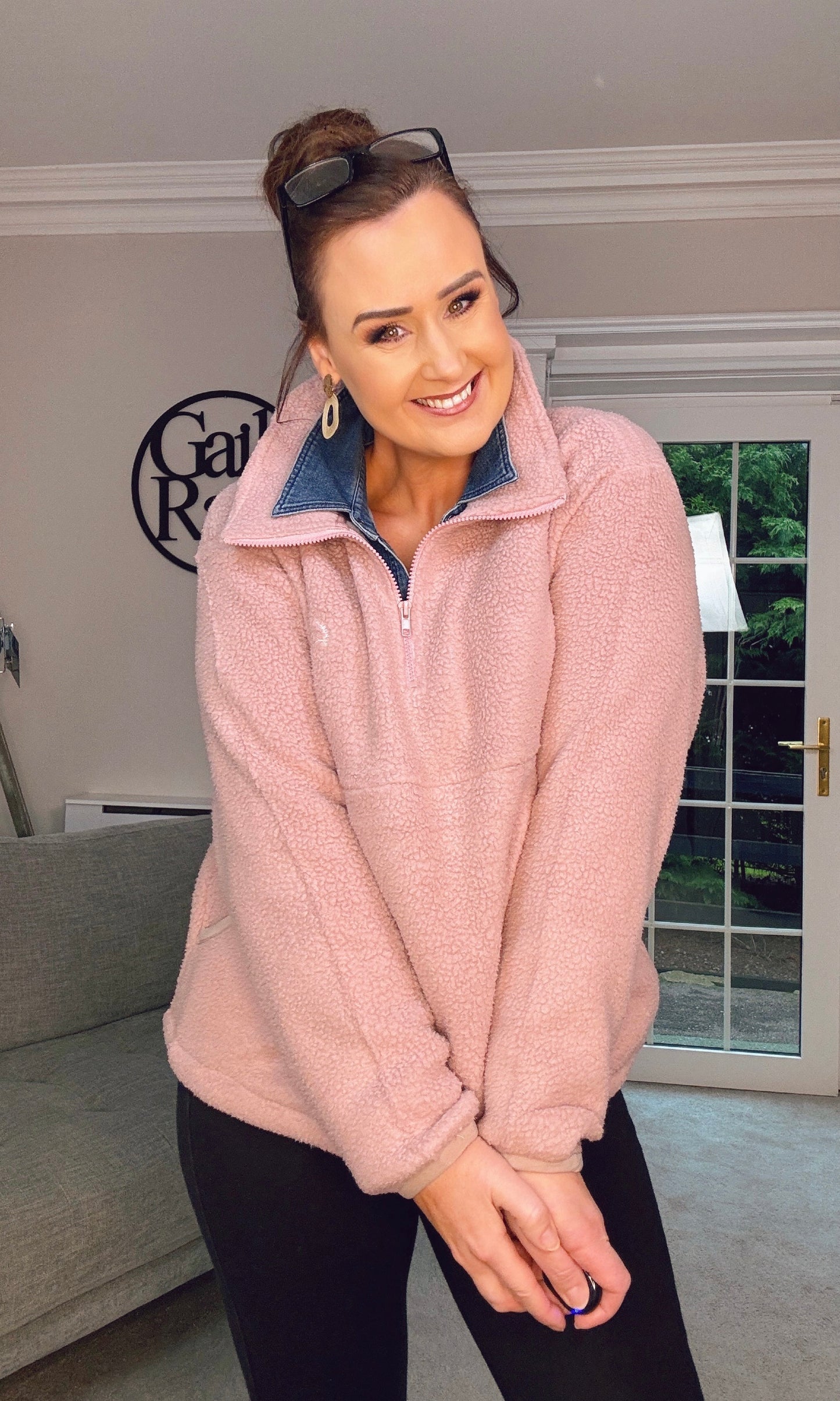 PINK OVERSIZED FLEECE HALF ZIP