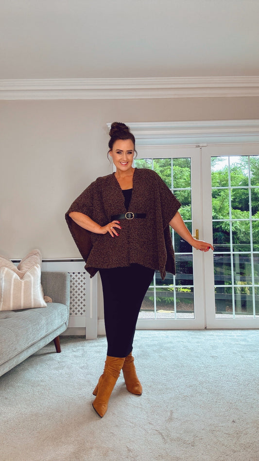 BROWN BELTED WOOL CAPE