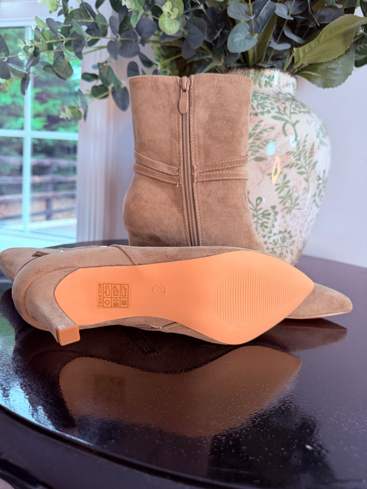 BEIGE BUCKLE ANKLE BOOTS