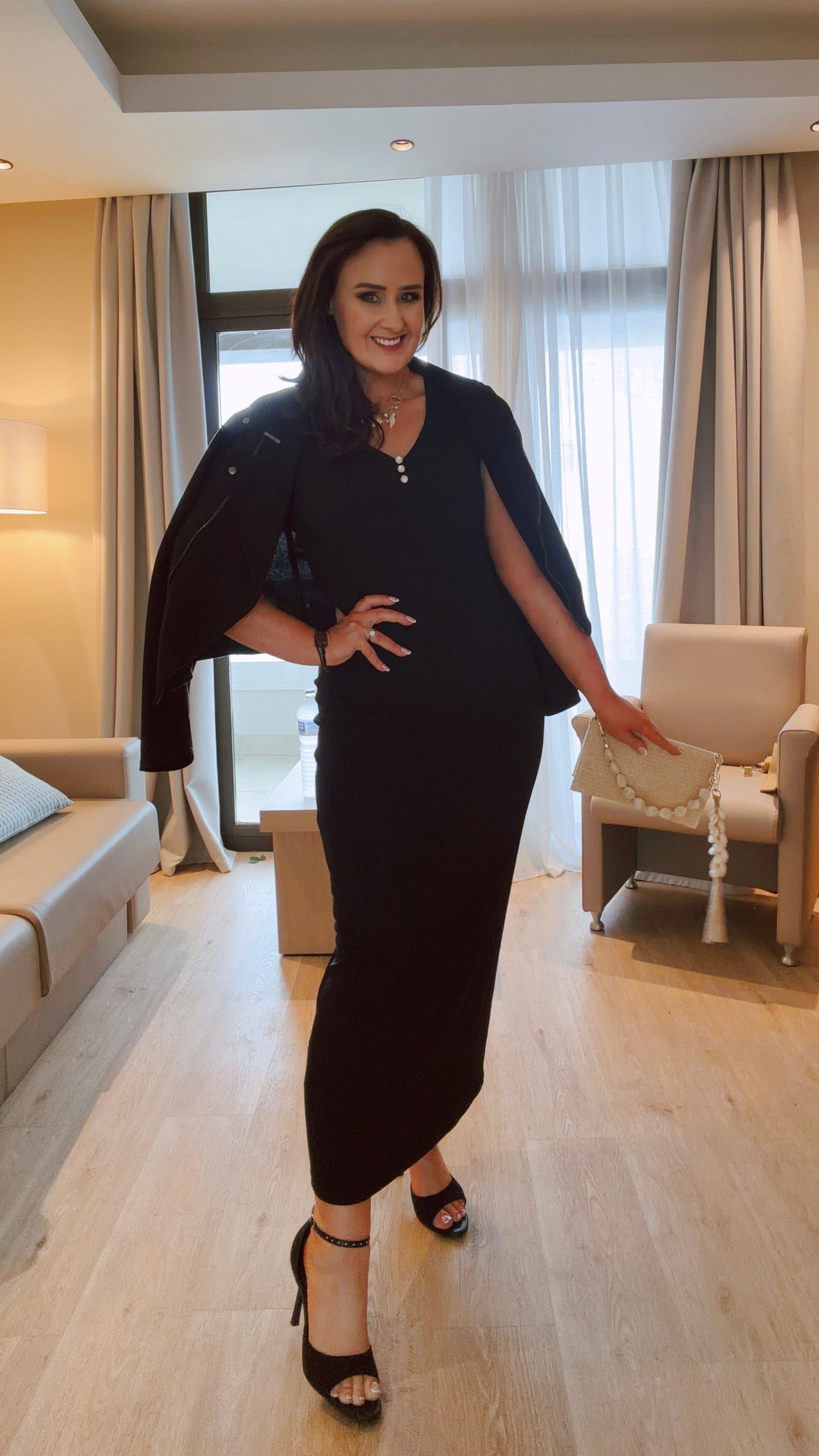 SENSS BLACK RIBBED MAXI DRESS