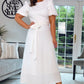 WHITE MIDI ALINE DRESS WITH 2 COORDINATING BELTS