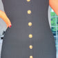BLACK RIBBED BUTTON FITTED DRESS