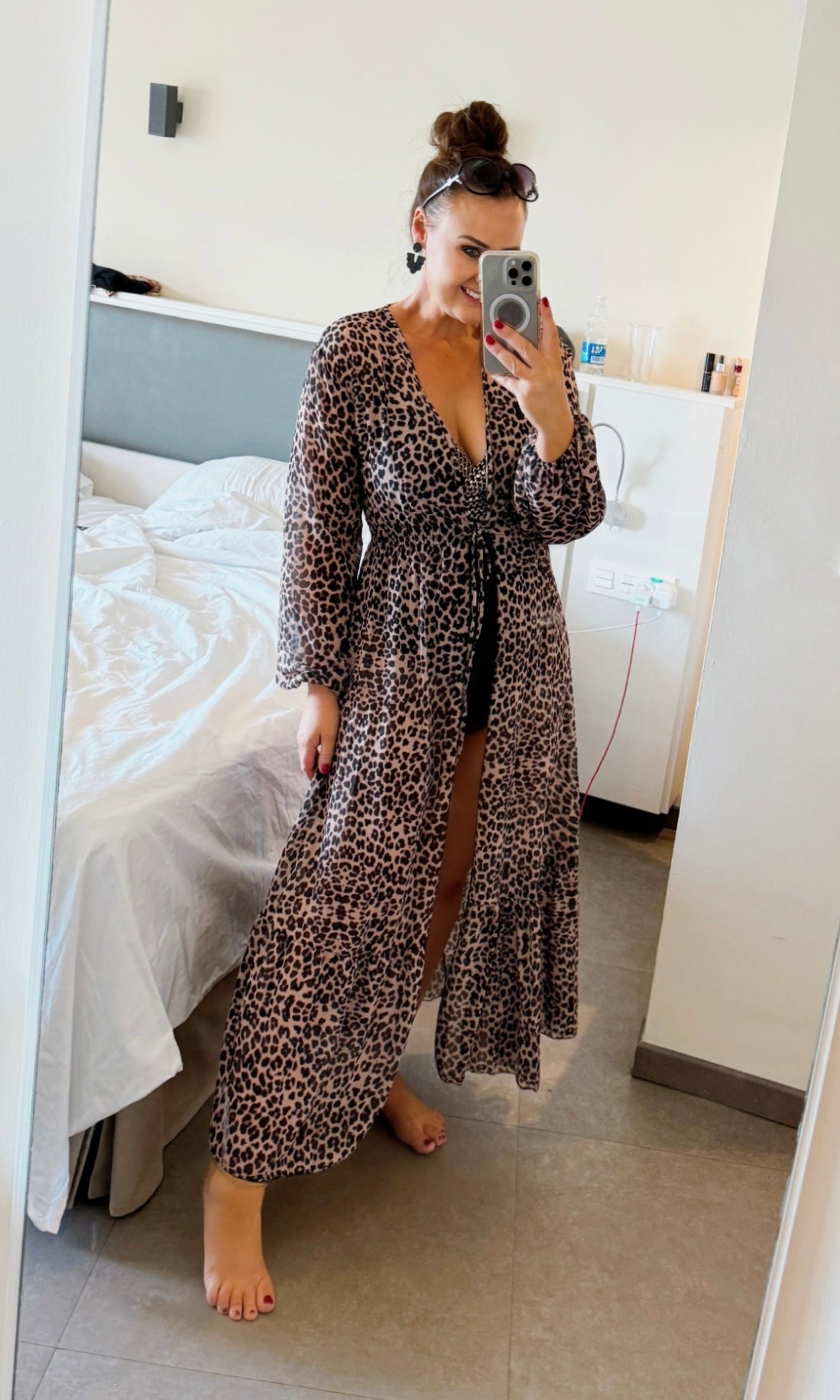 LEOPARD PRINT MAXI BEACH COVER UP