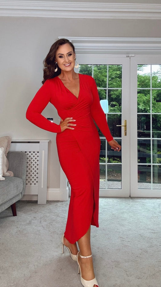 THE FOREVER RED DRAPE DRESS