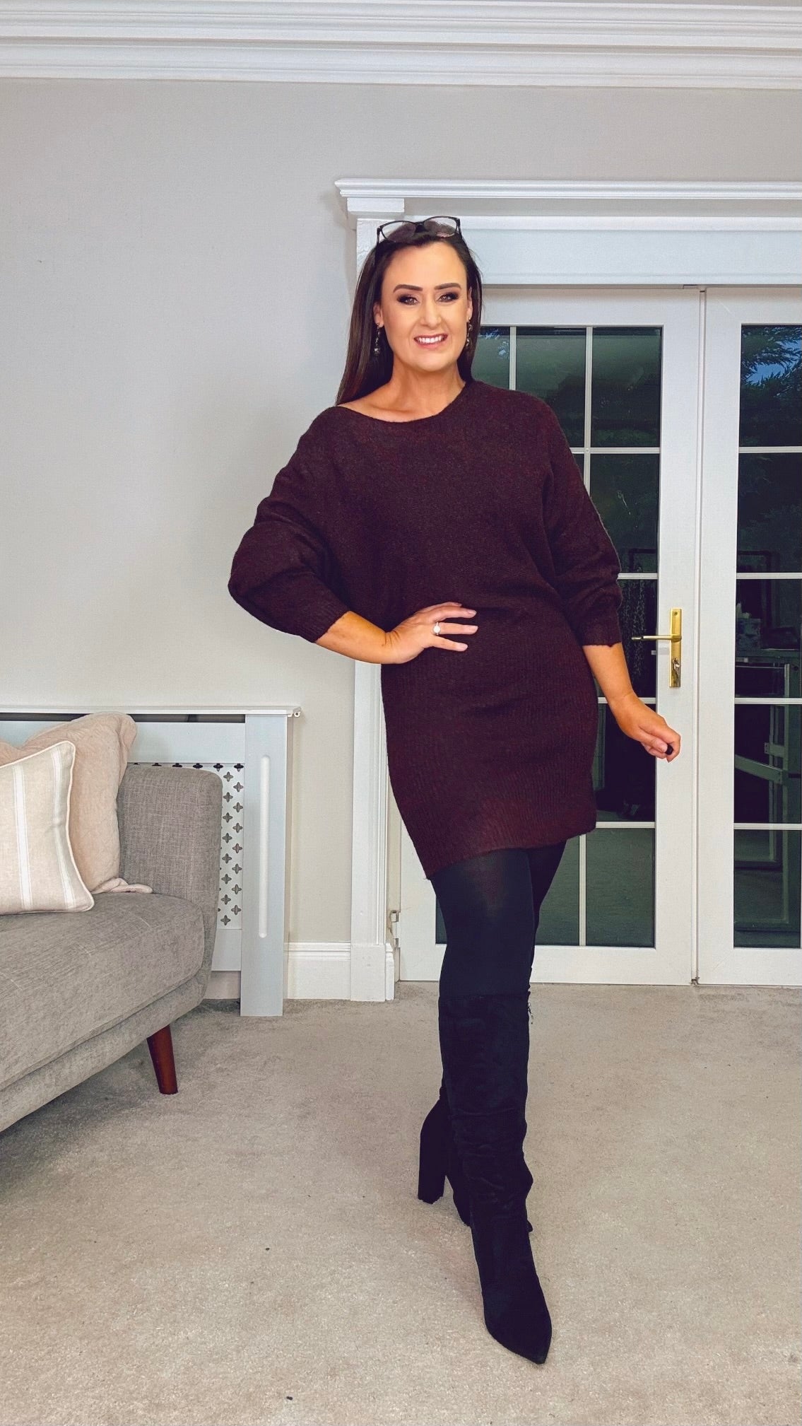 BURGUNDY/BROWN COPPEROSE KNIT DRESS