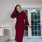 BURGUNDY LONG JUMPER DRESS with belt