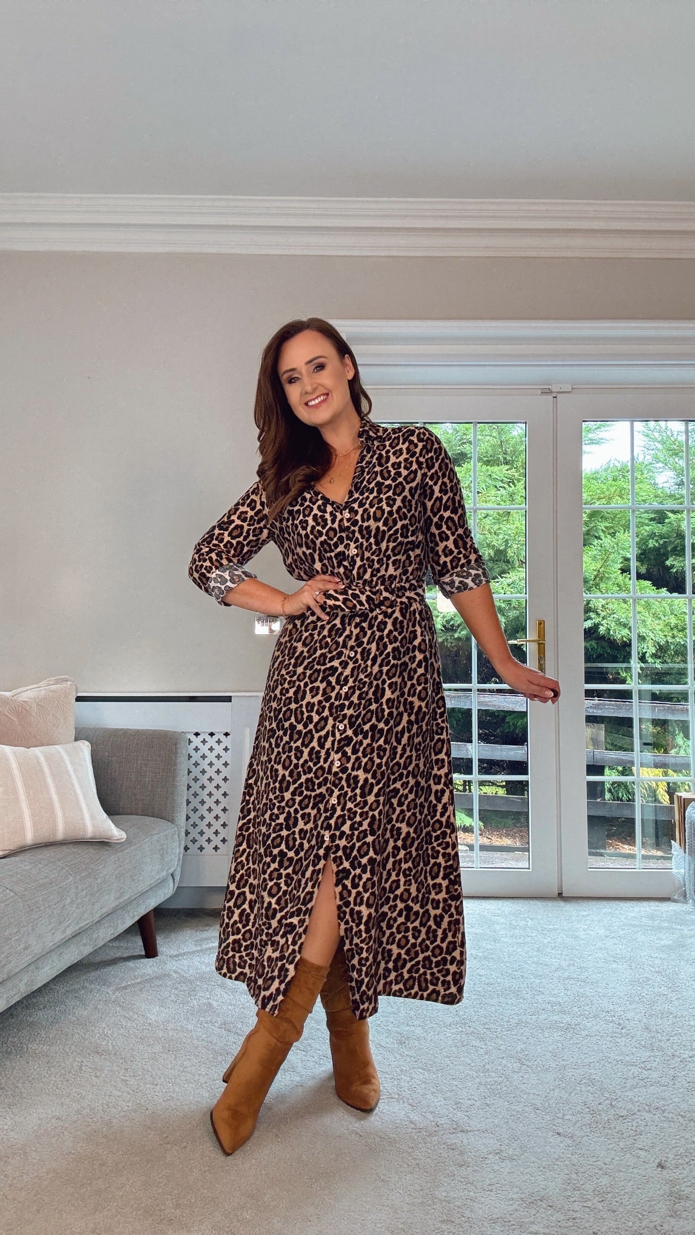 LEOPARD PRINT MIDI SHIRT DRESS