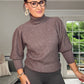 TAUPE BALOON SLEEVE POLONECK QUALITY KNIT JUMPER