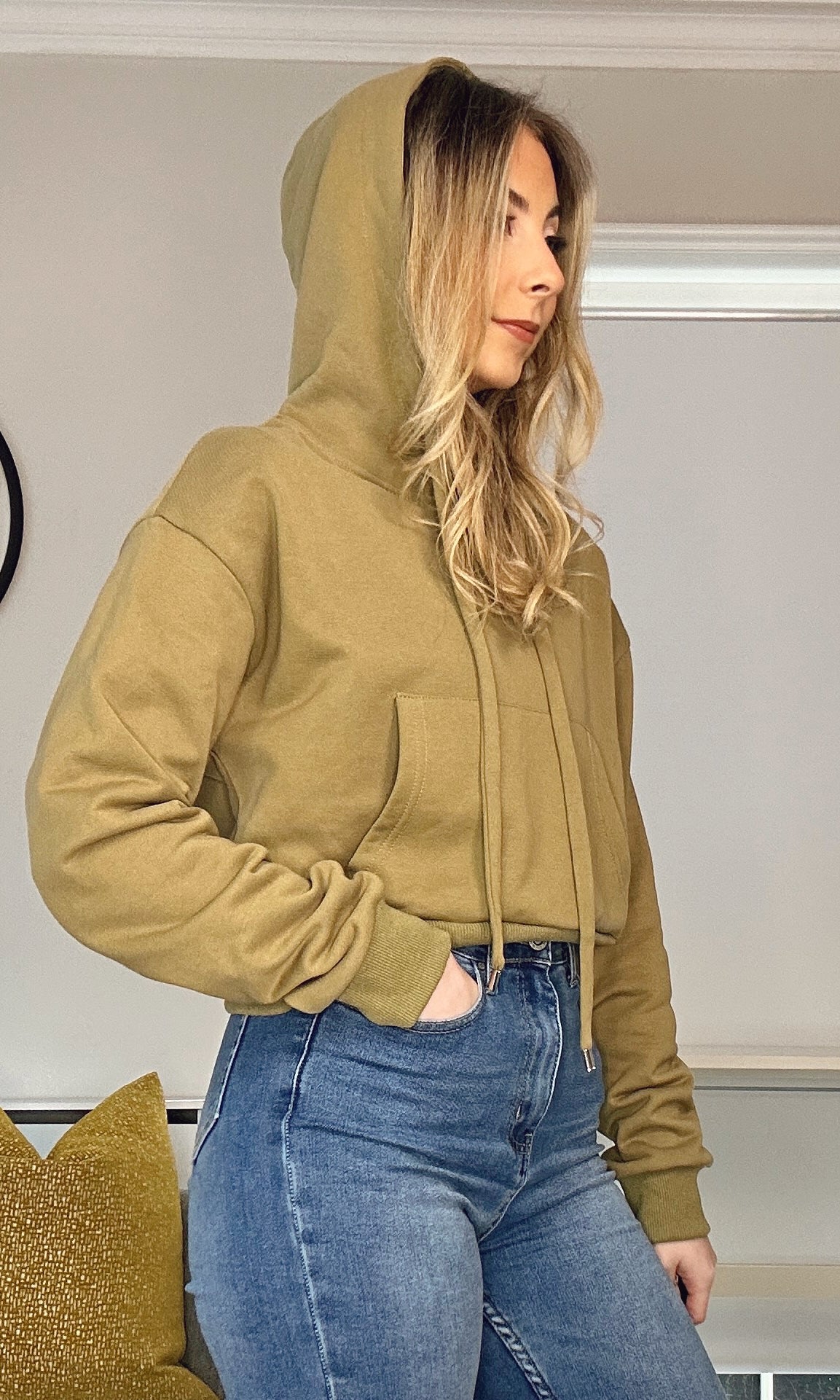 KHAKI CROPPED HOODIE