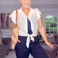 WHITE LIGHT WEIGHT TIE KNOT BLOUSE