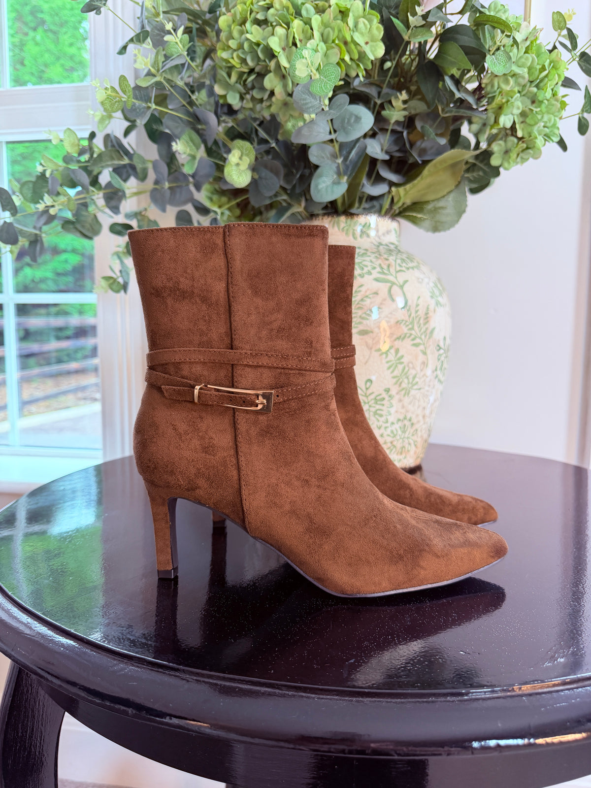 BROWN BUCKLE ANKLE BOOTS