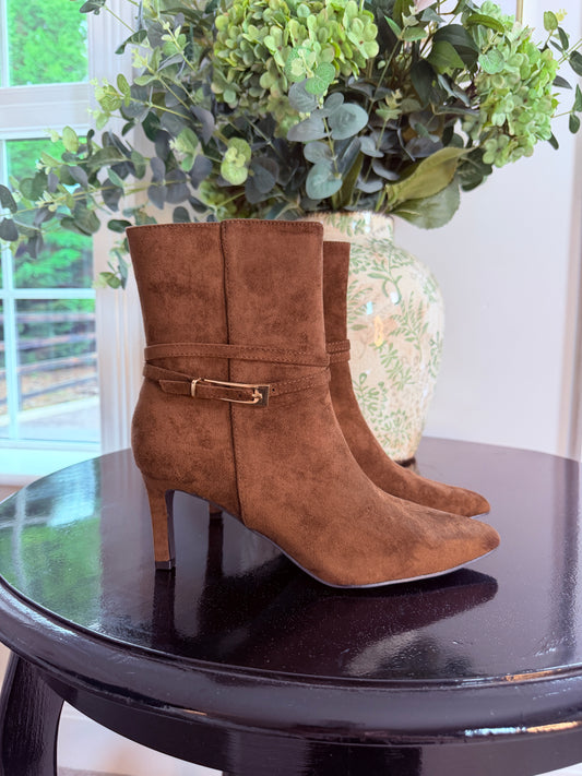 BROWN BUCKLE ANKLE BOOTS