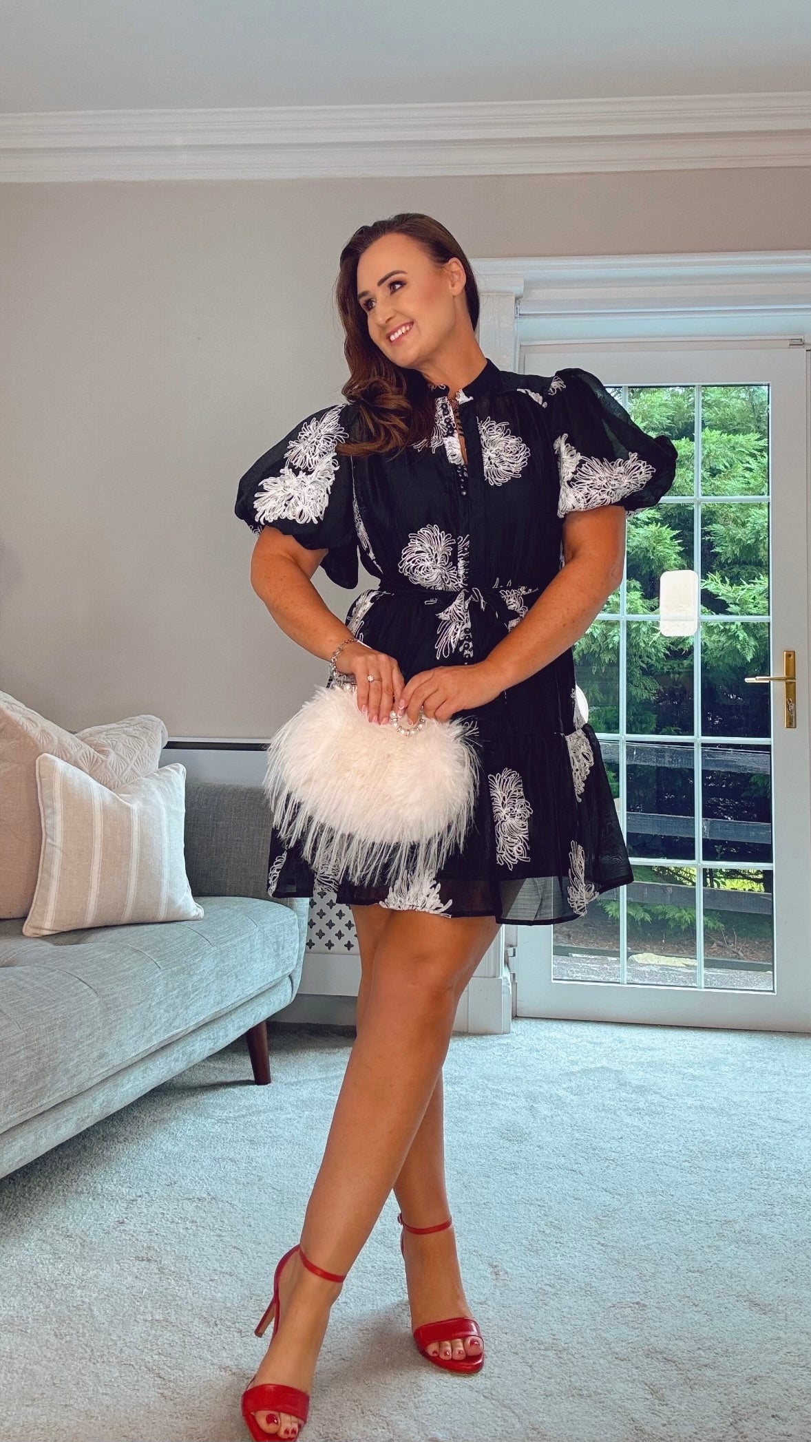 BLACK DRESS with EMBROIDERED WHITE DETAIL
