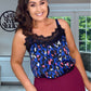 Blue/Pink Animal Print Cami Top with Lace