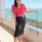 RED & PINK PATTERN GATHERED TOP