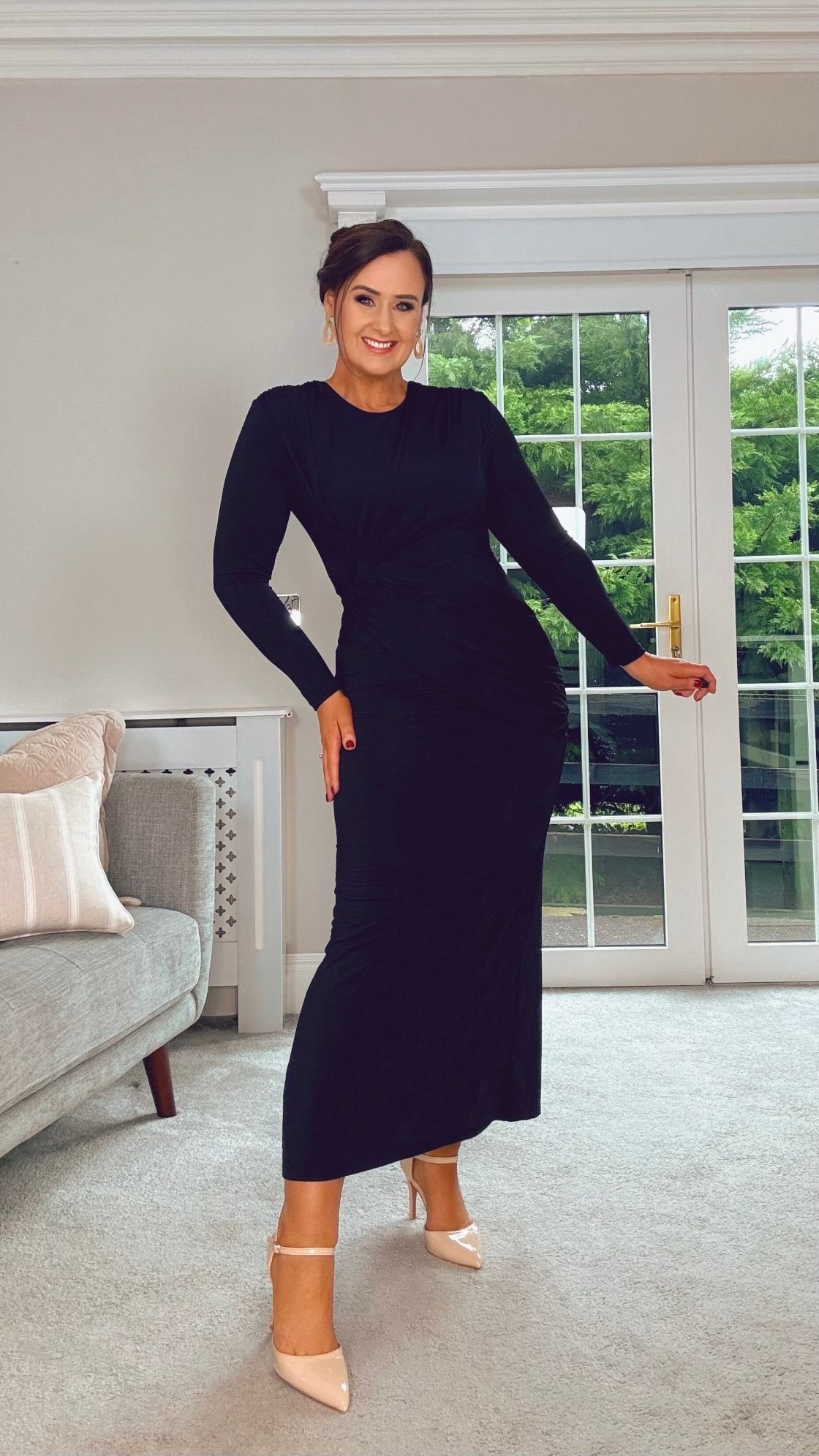BLACK SPECIAL OCCASION DRAPE MAXI DRESS