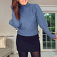 BLUE BALLOON SLEEVE POLONECK QUALITY KNIT JUMPER