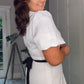 WHITE MIDI ALINE DRESS WITH 2 COORDINATING BELTS