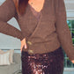 BROWN JEWEL BUTTON DETAIL CARDIGAN