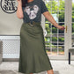 KHAKI Satin Mid Skirt