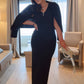 SENSS BLACK RIBBED MAXI DRESS