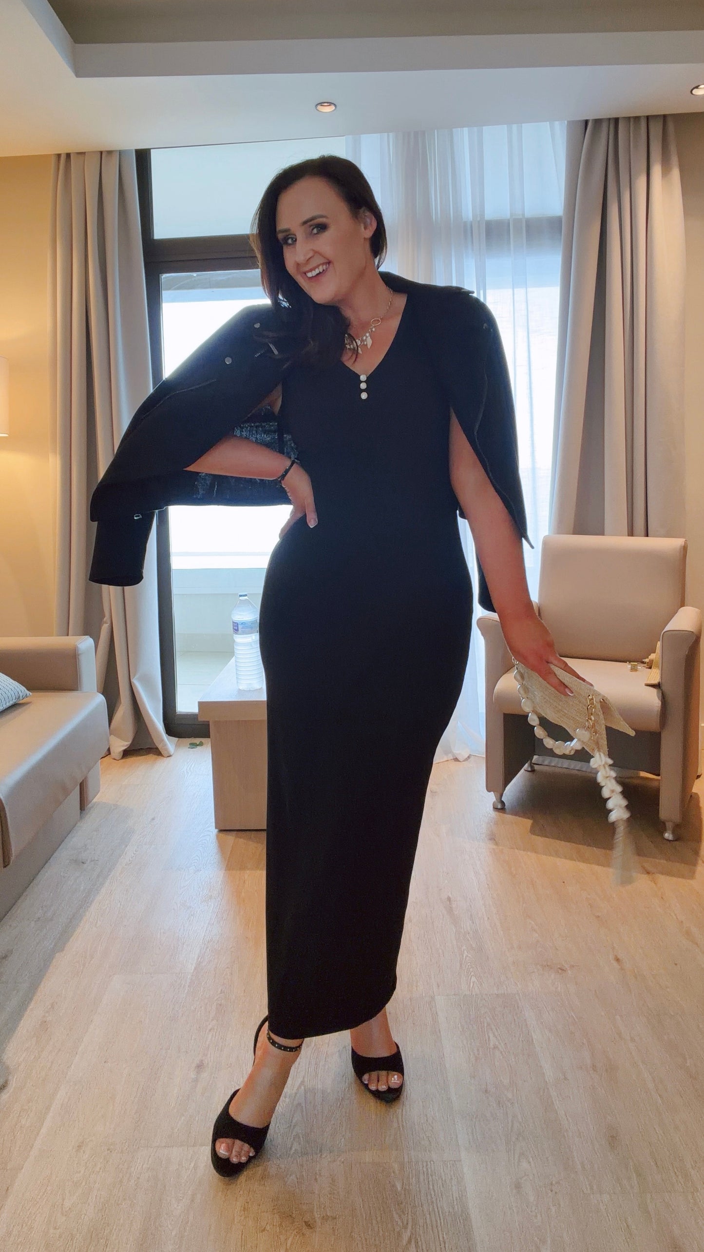 SENSS BLACK RIBBED MAXI DRESS