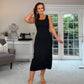 BLACK FEELOOK RIBBED KNIT A-Line Dress