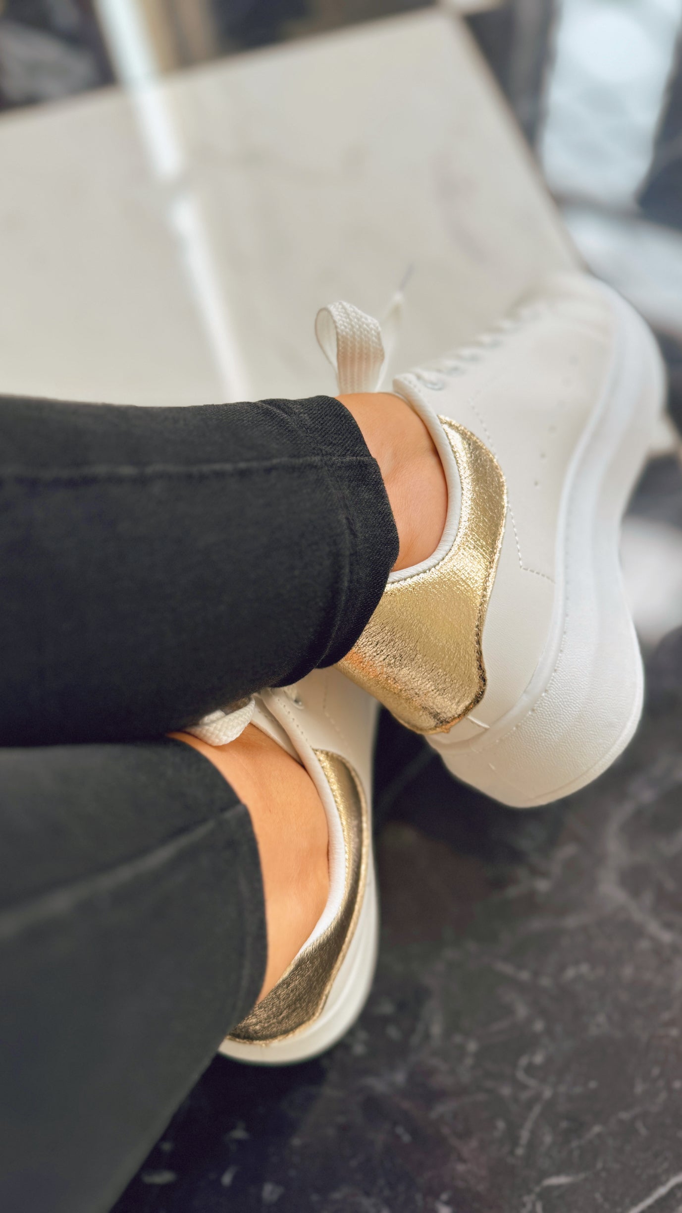 WHITE PLATFORM TRAINER with Gold trim