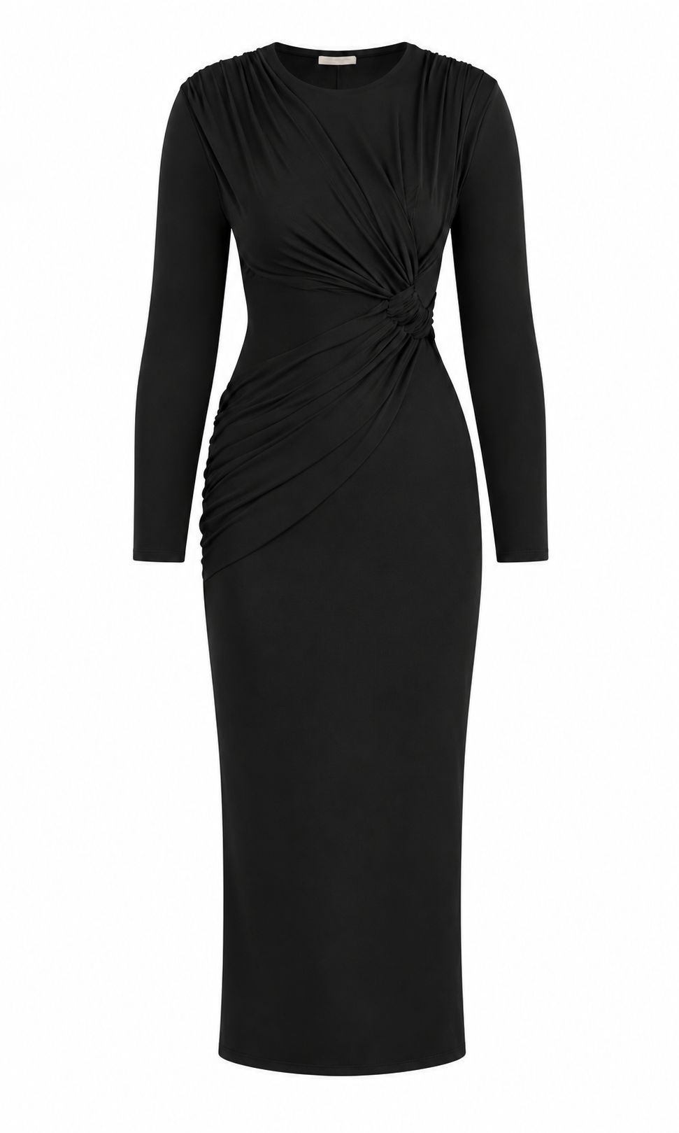 BLACK STRETCH DRAPE DRESS