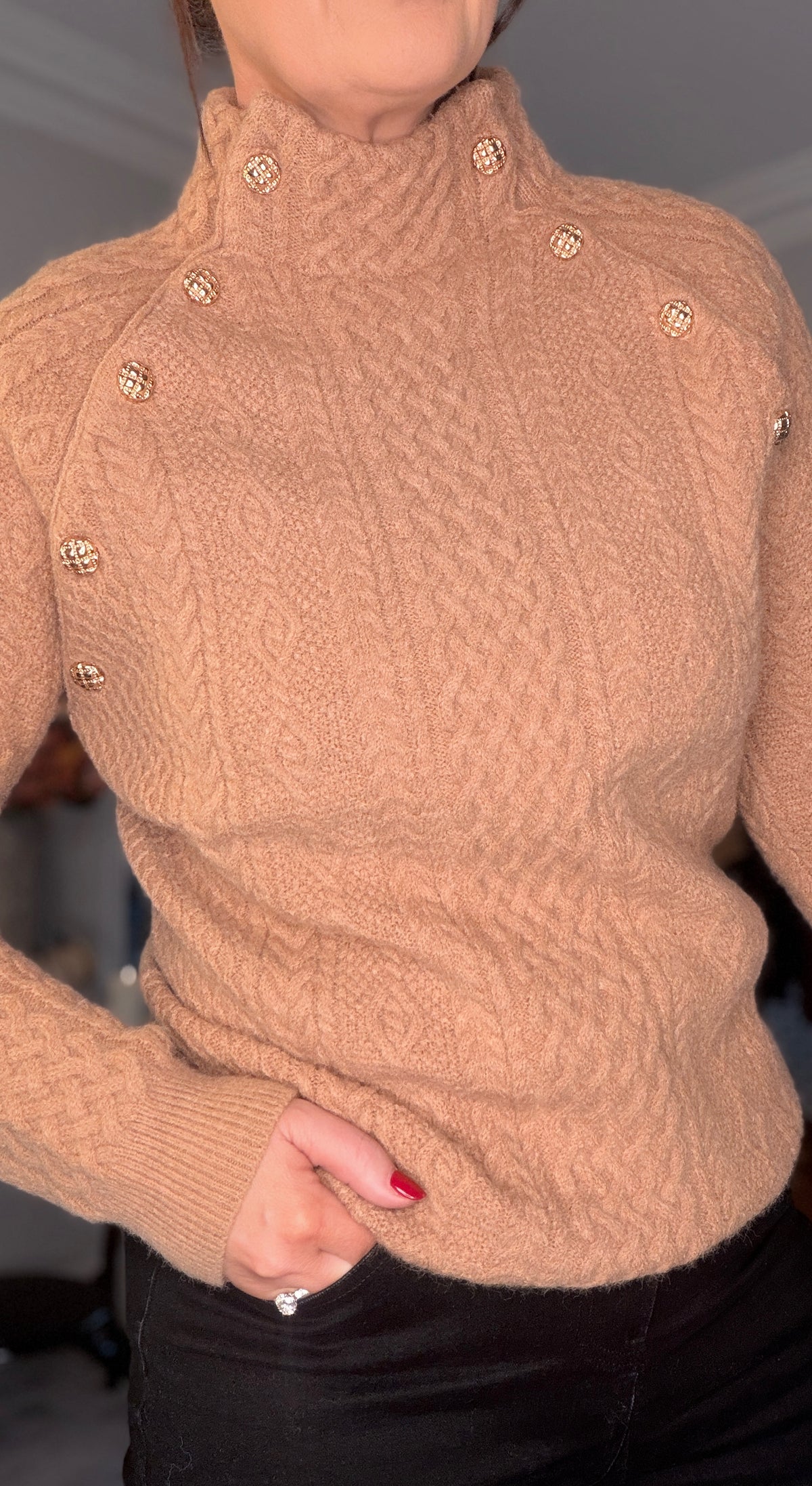 BISCUIT ARAN STYLE BUTTON JUMPER